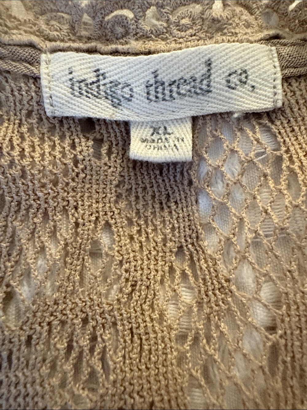 Beige Lace-Trim BOHO Festival Sleeveless Open Front Tunic Vest SZ XL - Picture 3 of 6